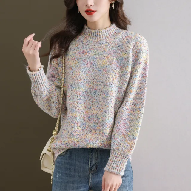 Women's Knitted Colorful Yarn Sweater Beige - Shop at LoveMi