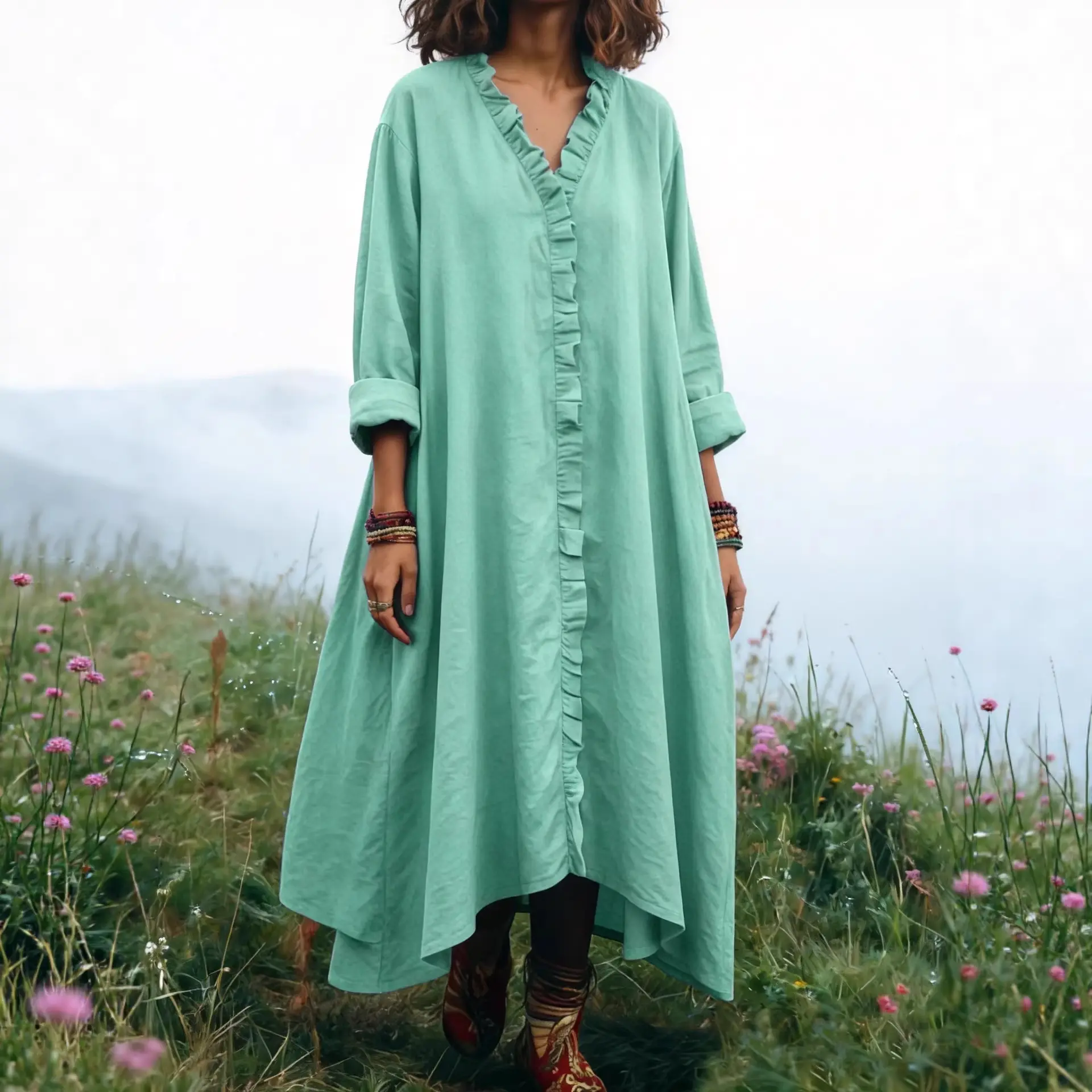 Stylish And Elegant Loose-fit Cotton-linen Womens Long