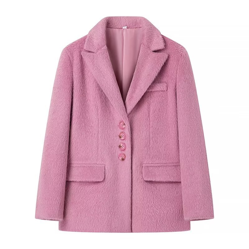Women's Fashion Loose Lapels Wool Plush Coat