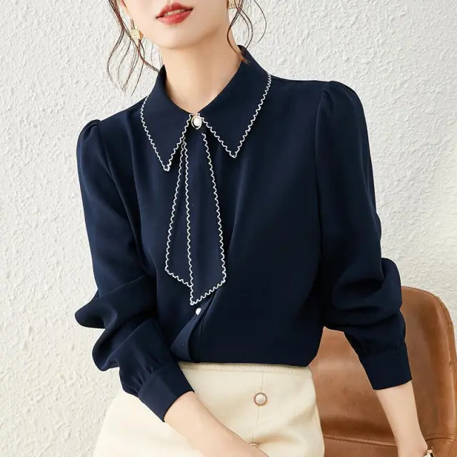 New Design Sense Niche Western Style Shirt Female Navy - Shop at LoveMi