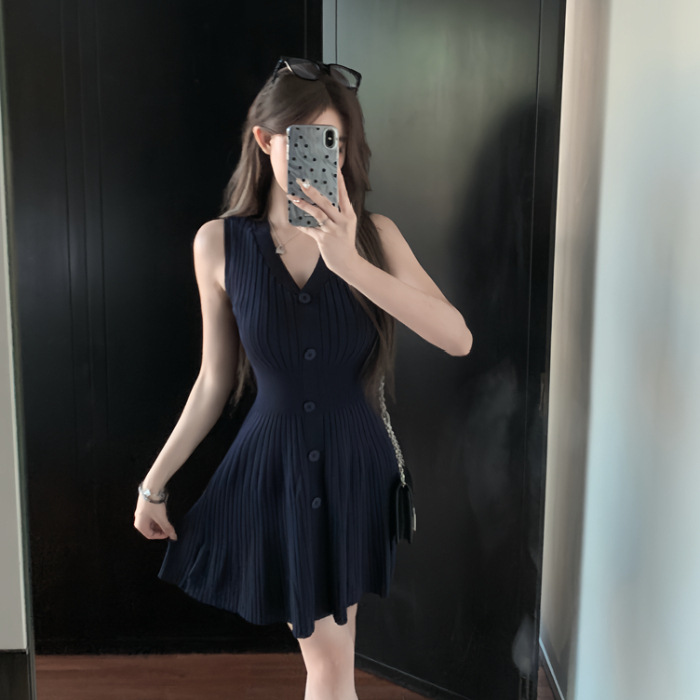 V neck Slim Thread Tips Man Attracted Knitted Fishtail Dress Blue - Shop at LoveMi