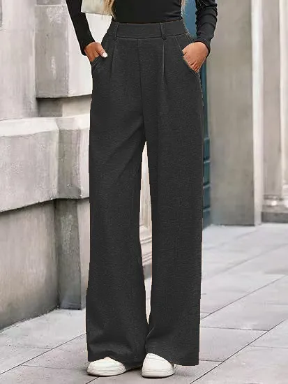 Solid Color Straight leg Wide leg Pants Women Gray - Shop at LoveMi