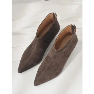 Short Boots French Pointed Toe Shaped Mid Heel Autumn And Winter Women Brown - Shop at LoveMi