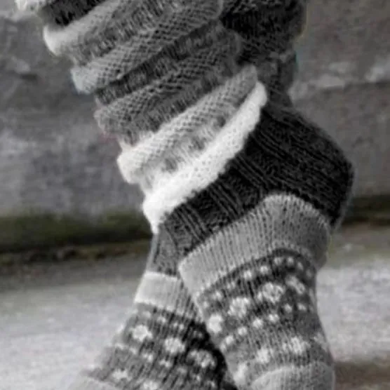 Women's Warm Color Matching Knitted Wool Woolen Socks Gray - Shop at LoveMi