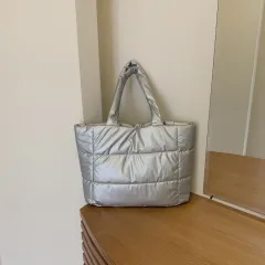 Soft Cotton-filled Tote Bag Portable Shoulder - Silver - View 1