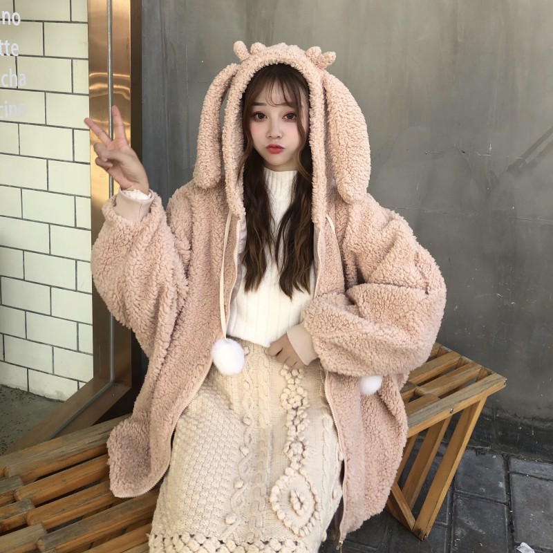 Title 10, Rabbit ears hooded loose sweater women