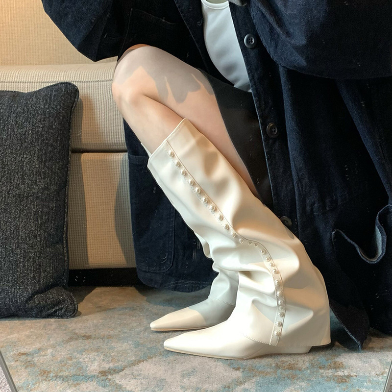 Pointed-Toe Wedge High-Top Boots