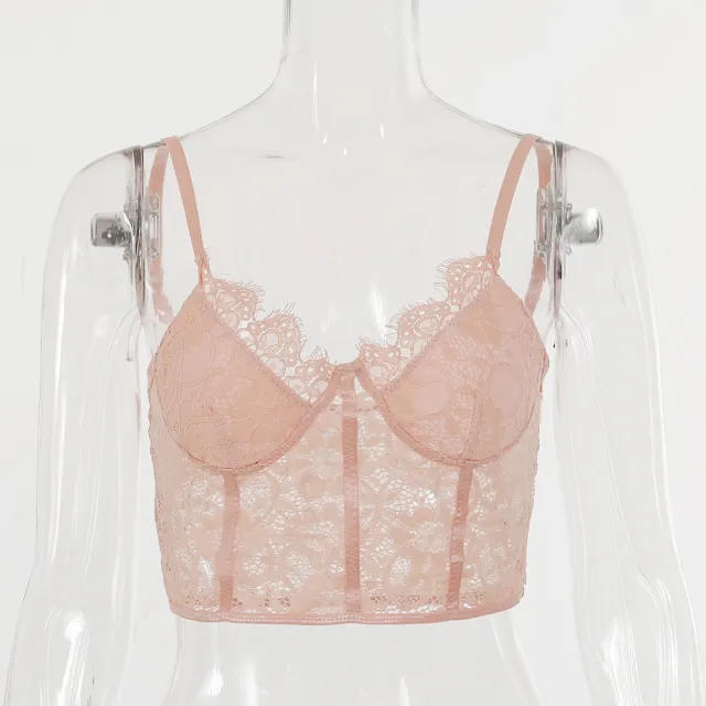 Women's Deep V Lace Vest Pink - Shop at LoveMi