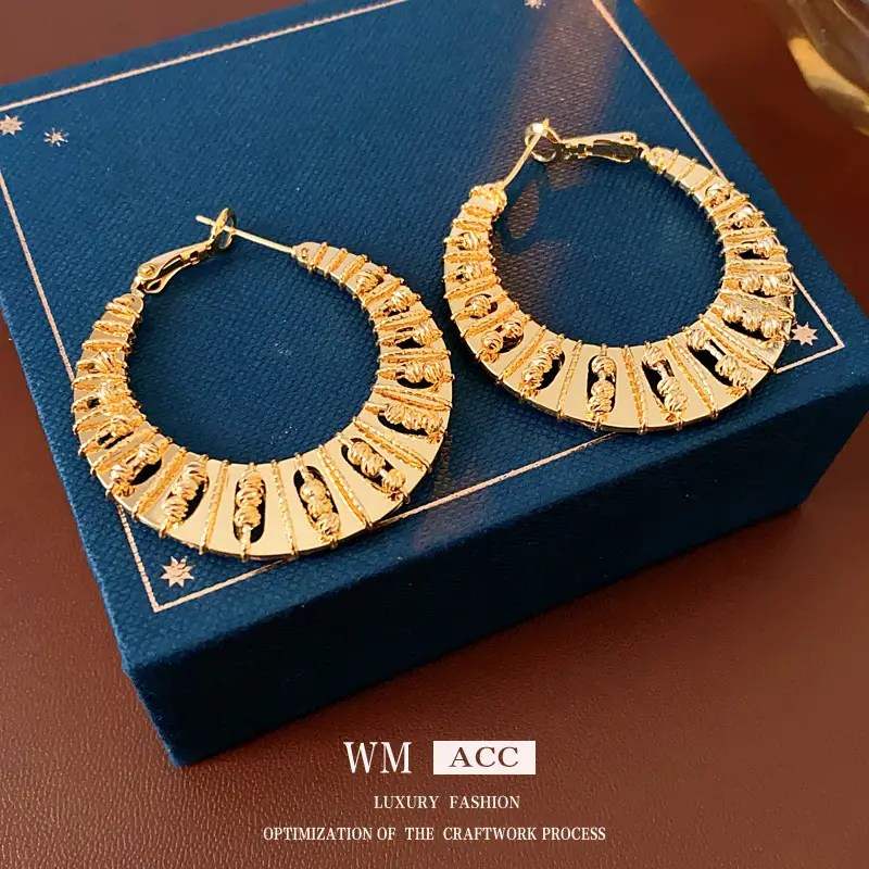 Real Gold Plating Silver Needle Hollow Geometry Ear Ring