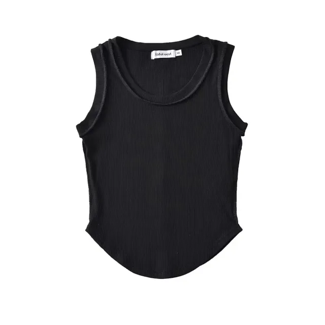 New U collar Women's Solid Color Curved Edge Vest Black - Shop at LoveMi