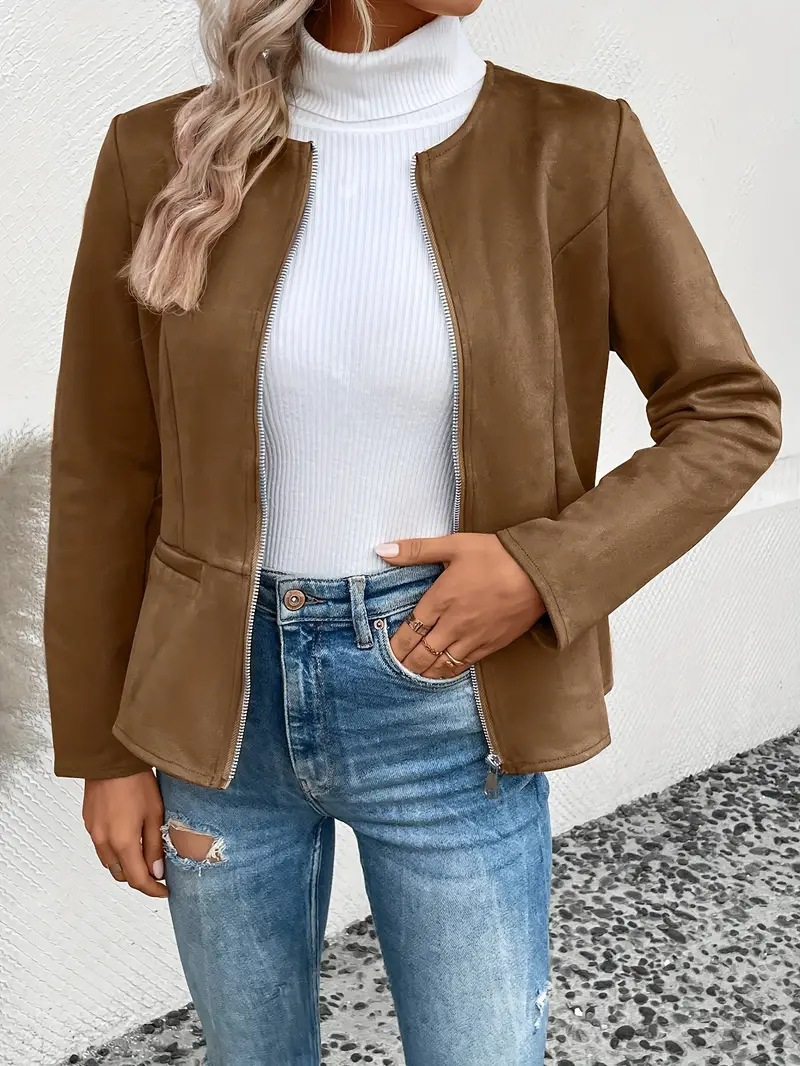FallWinter Slim Slimming Temperament Commute Zip Long Sleeve Coat