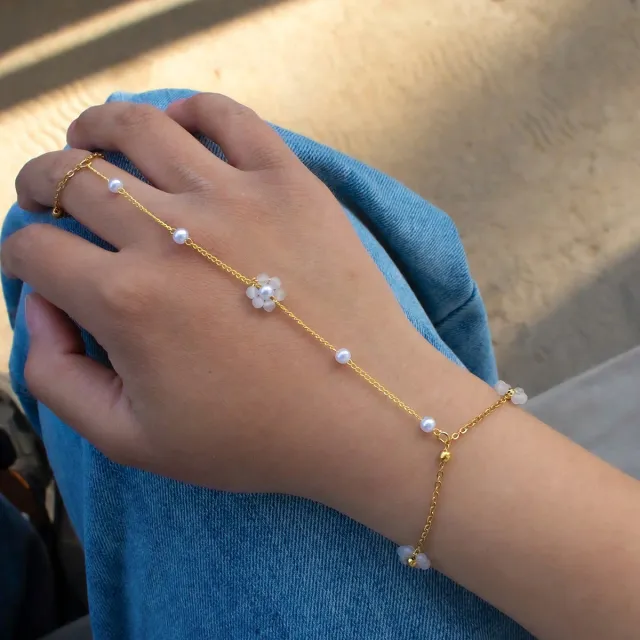 Handmade Beaded Natural Crystal Flowers Stainless Steel White Pearl Style - Shop at LoveMi