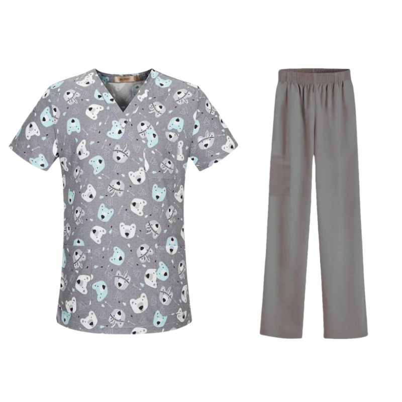 Bestselling Cartoon-print Nurse Uniform Womens Top And Pants