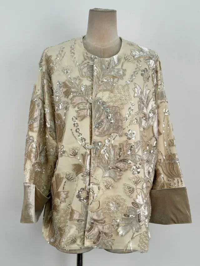 Beaded Embroidery Coat Top Straight New Beige Coat - Shop at LoveMi