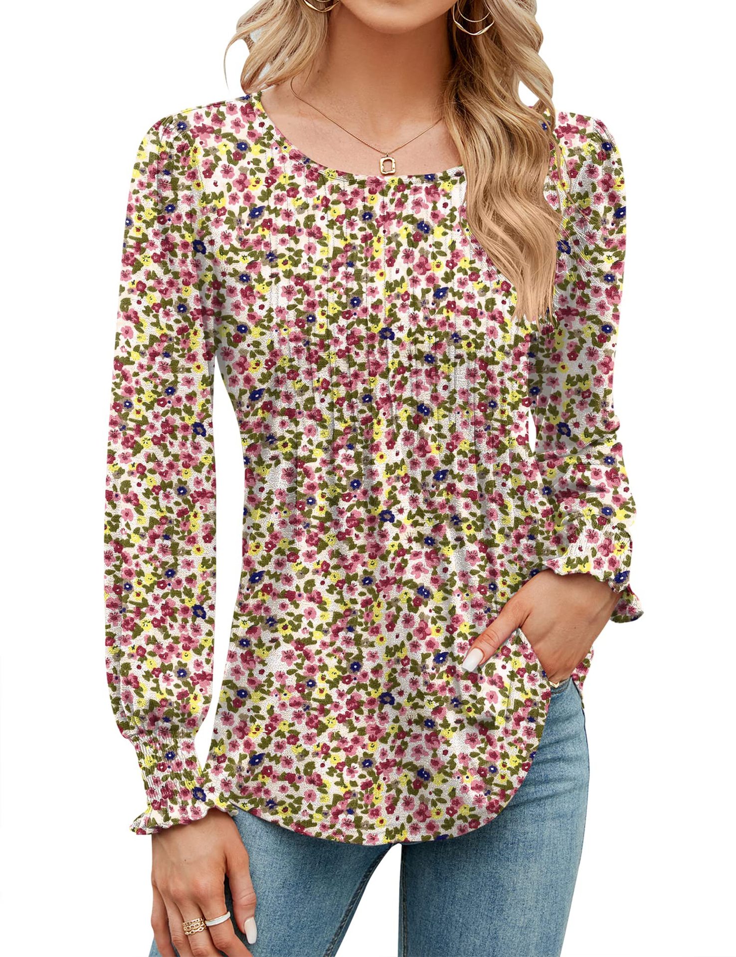 Women's Solid Color Casual Puff Sleeve Round Neck Top Yellow - Shop at LoveMi