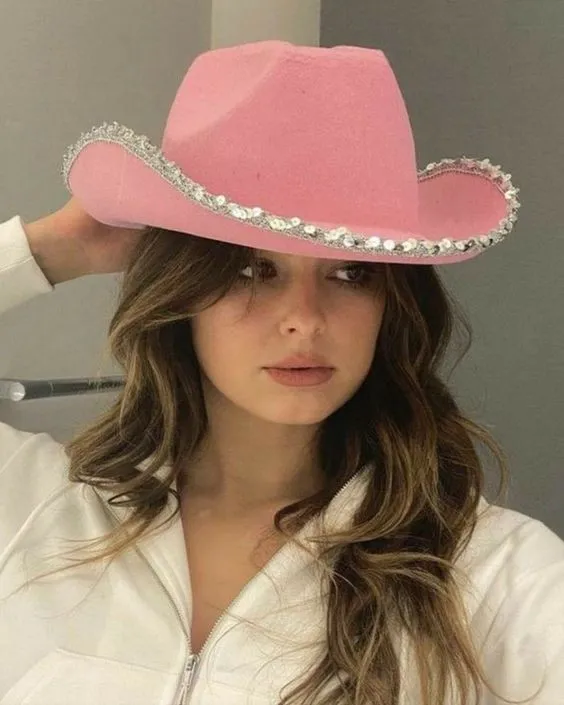 Silver Edge Diamond Fashion Hat Pink Silver Denim - Shop at LoveMi