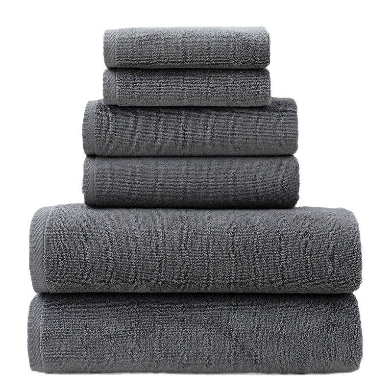 Solid Color Simple Towels 6-piece Cotton Suit
