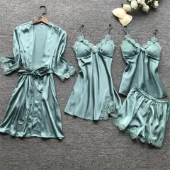 Women's Lace Sexy Lingerie Four-piece Set - Light Gray - View 1
