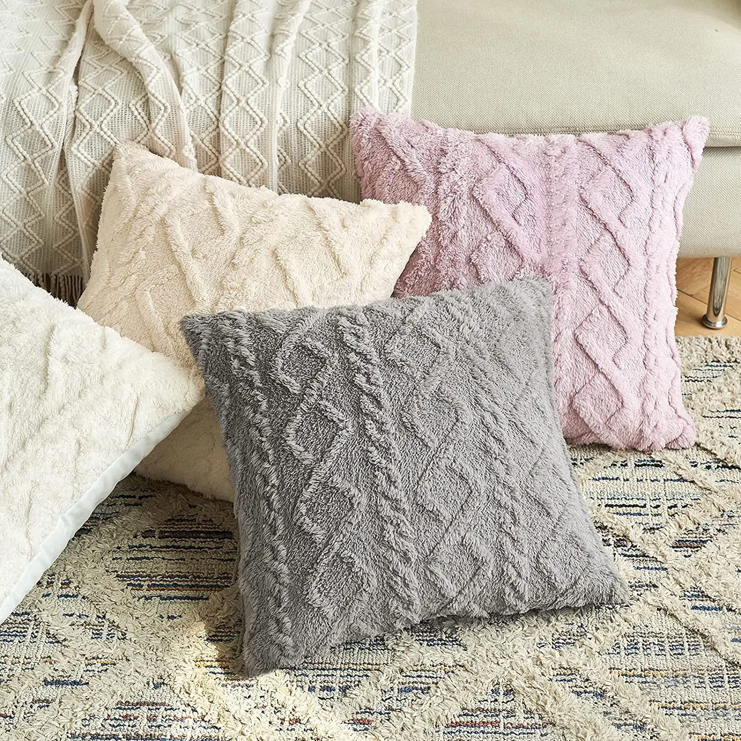 Cut Flower Pillow Cover Plush Jacquard Cushion