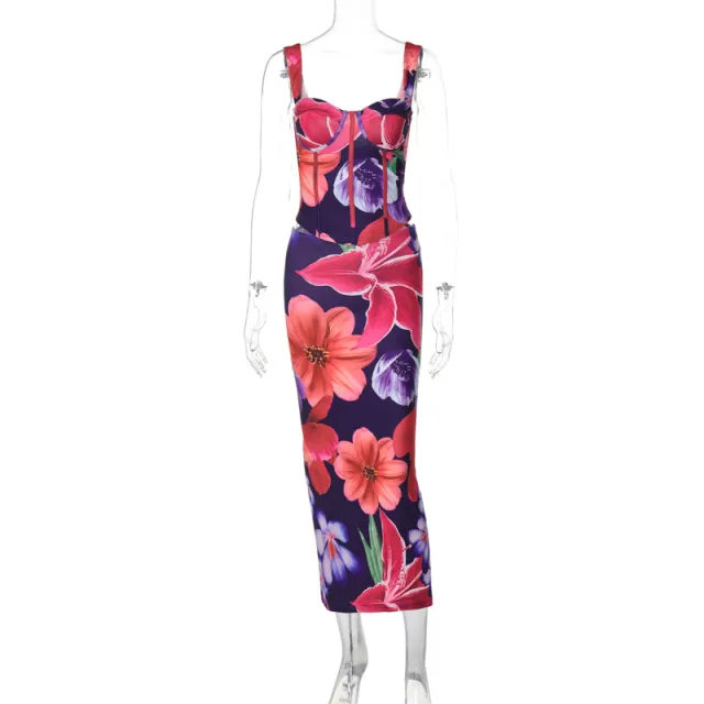 European And American Sleeveless Vest Slim fit Midi Dress Two piece Suit Fashion Printing Color - Shop at LoveMi