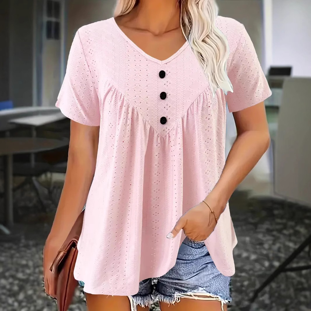 Casual Short-Sleeve V-Neck Womens Top
