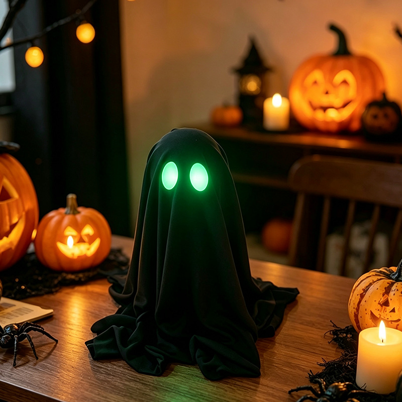Luminous Ghost Ornament with Wizard Hat