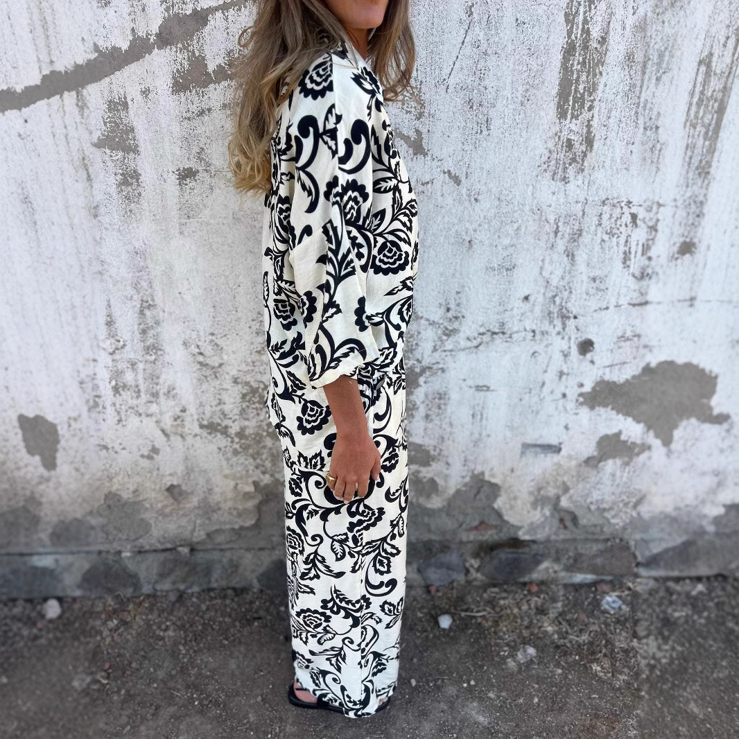 Casual Women's Printed Shirt And Trousers Two-piece Set