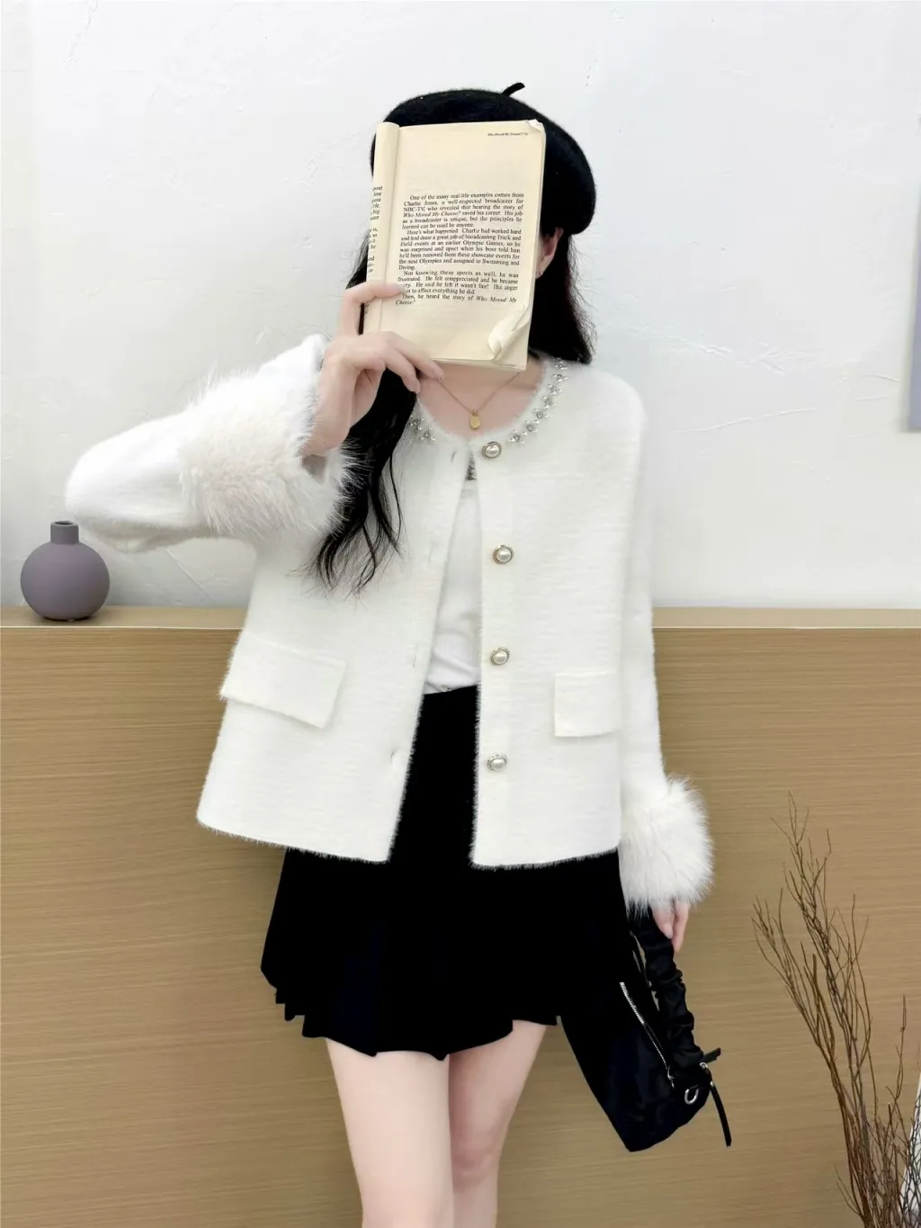 Chanel-style Knitted Cardigan Autumn Women's Sweater Jacket - White