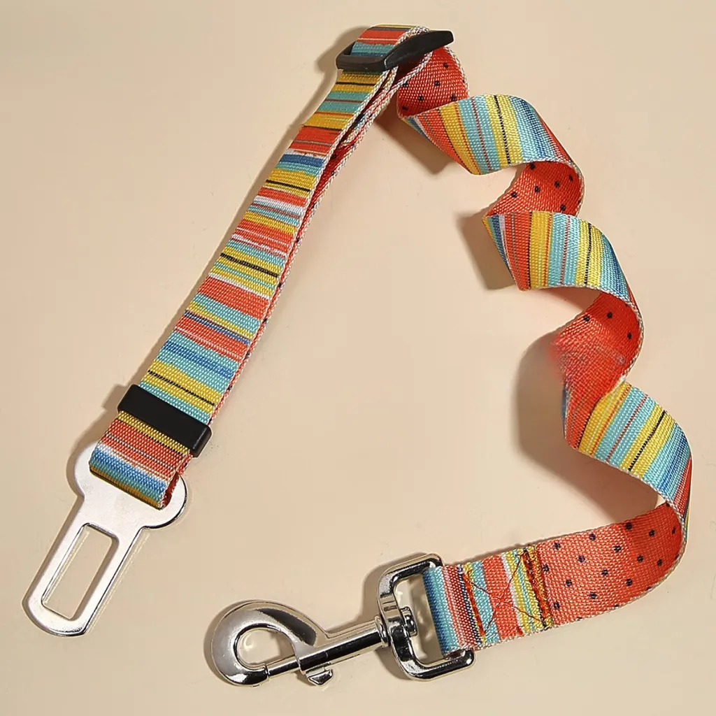 New Printed Pet Car Seat Belt Dog Hand Holding Rope Nylon Car Pet Supplies - Colored Stripes