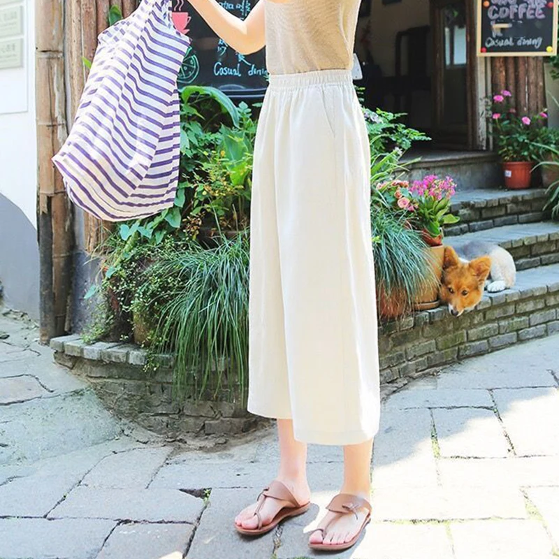 Title 7, Womens cotton and linen wide leg pants, thin l...