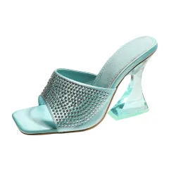 Women's Internet-famous Crystal Transparent Rhinestone High Heel Slippers - Blue - View 1