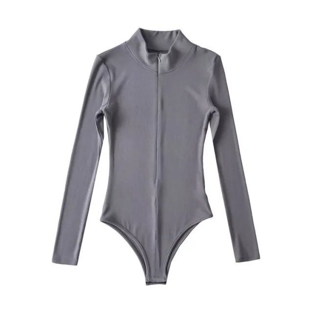 Women's Long sleeved Zipper Cardigan Jumpsuit Gray - Shop at LoveMi