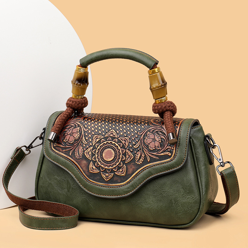 Handcrafted Leather-Embossed Retro Crossbody Bag