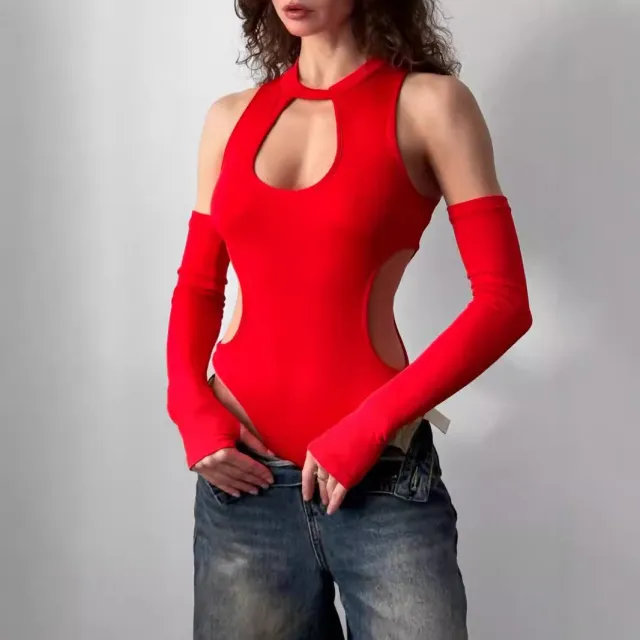Solid color Turtleneck Long sleeve Bodysuit Red - Shop at LoveMi