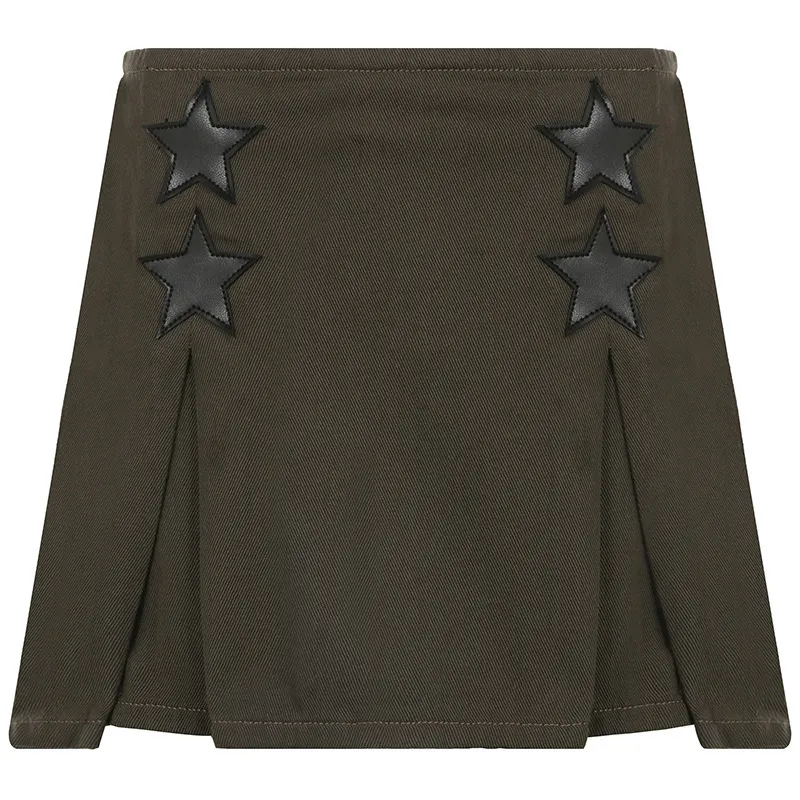 XINGX Patchwork Stitching Denim Skirt - Green