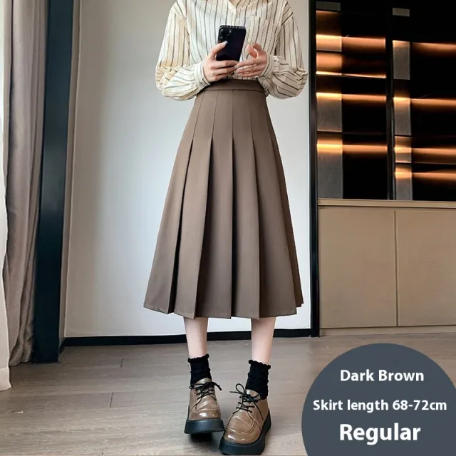 Women's Retro Skirt Khaki Autumn And Winter New Loose High Waist Brown - Shop at LoveMi