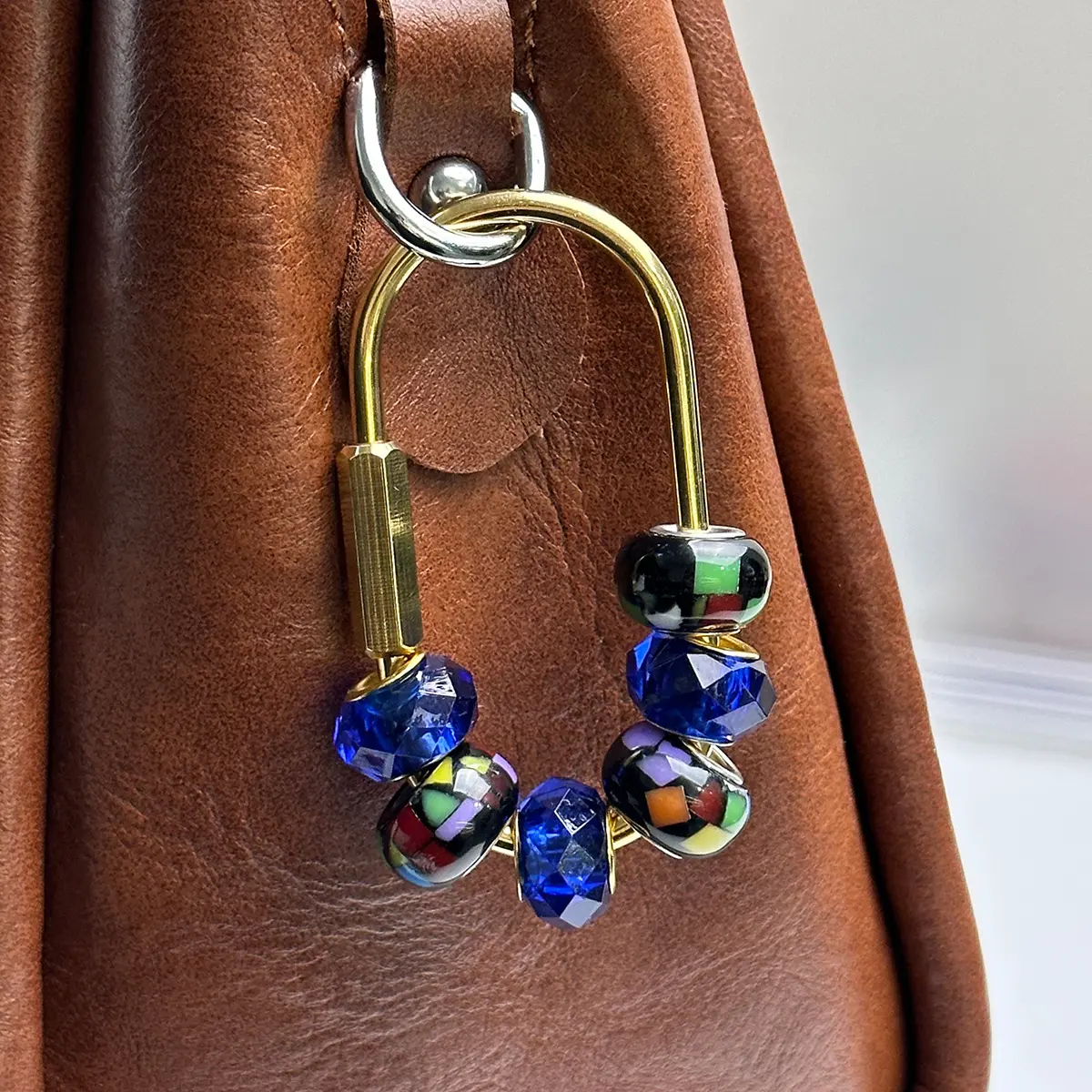 Color-block Beaded Keychain Pendant