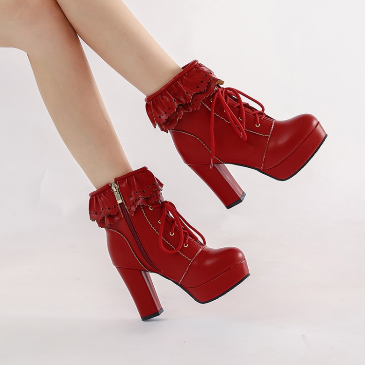 Title 26, Autumn and Winter Lace Up Womens Thick Heel Fa...