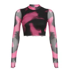 Slim Half Turtleneck Blooming Sleeves Sheer Top - Colour-S - View 1