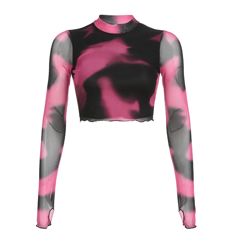 Slim Half Turtleneck Blooming Sleeves Sheer Top - Colour-S