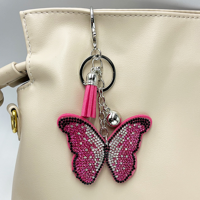 Diamond-Encrusted Butterfly Keychain Fashionable Tassel Bag Charm 3