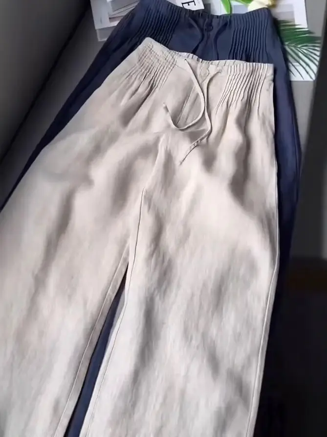 Versatile Drawstring-button Straight-leg Pants