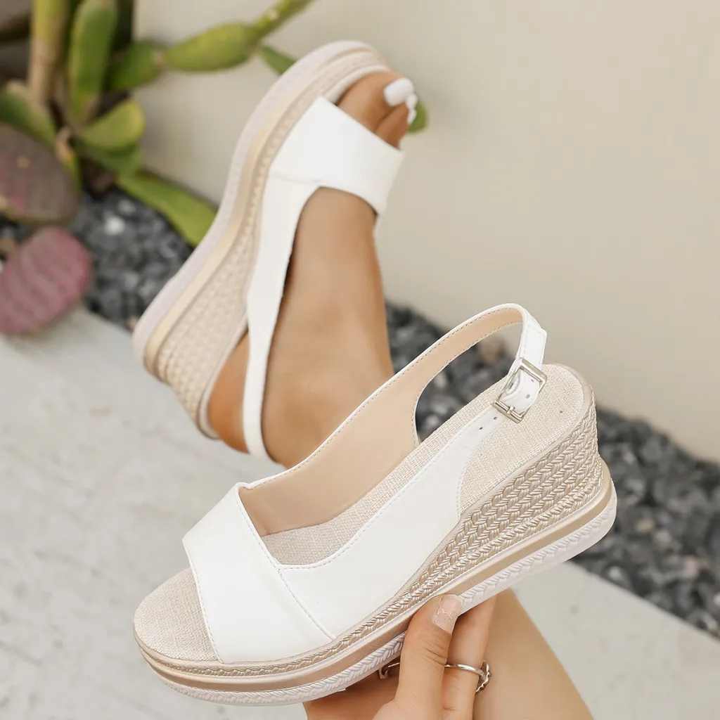 Wedge Sandals Platform Muffin Plus Size Sandals - White