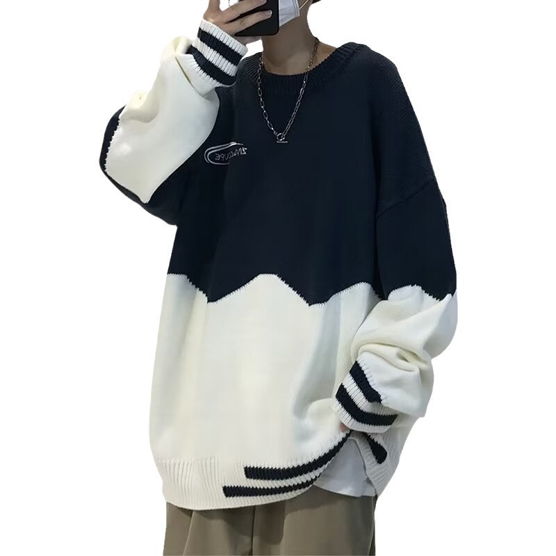 Color Blocked Autumnwinter Crewneck Sweater For Men