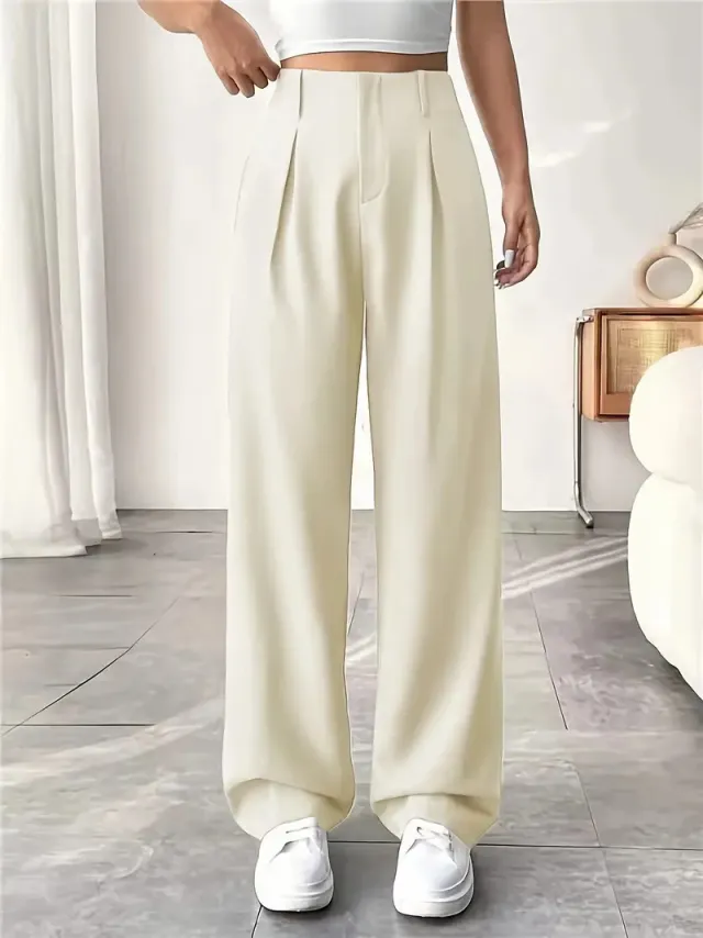 Autumn And Winter High Waist All matching Wide Leg Leisure Suit Pants For Women Ivory White - Shop at LoveMi