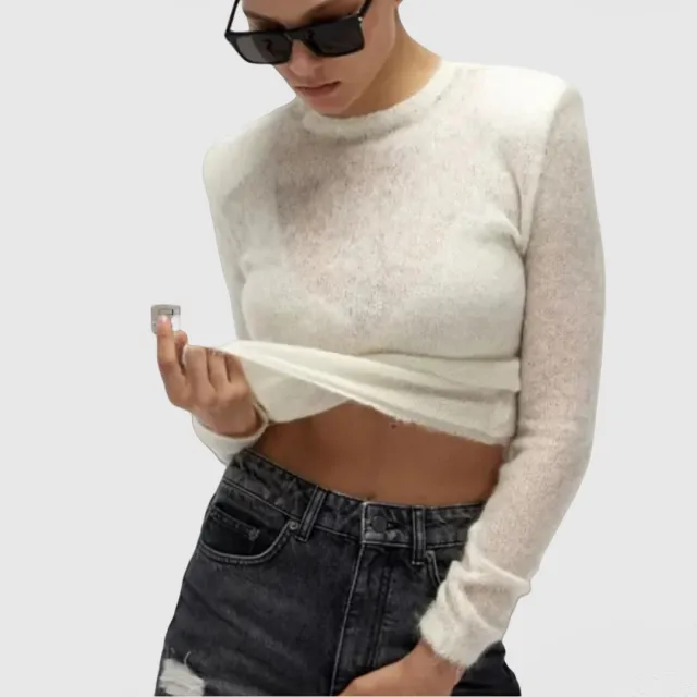 Pure Color Simple Round Neck Long Sleeve Sweater White - Shop at LoveMi