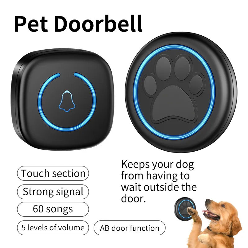 Pet Dog Door Touch Bell Waterproof One To One - Black National Standard