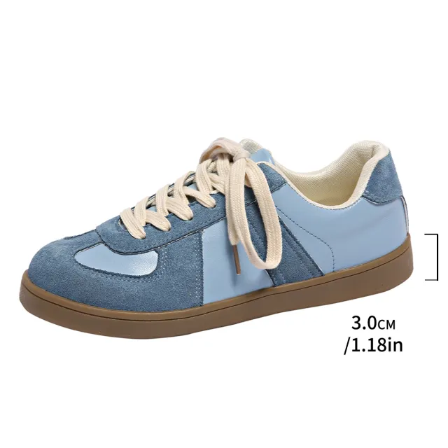 Round Toe All matching Lace up Flat Retro Low top Sports Board Shoes Blue - Shop at LoveMi