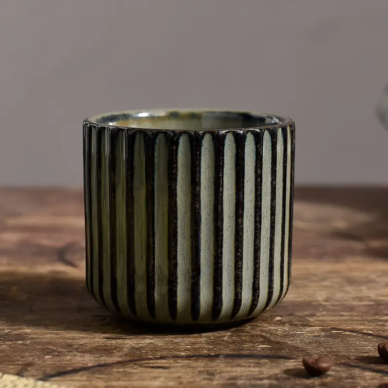 Ceramic Kiln Baked Pottery Clay Striped For Restaurant And Home Use Cup