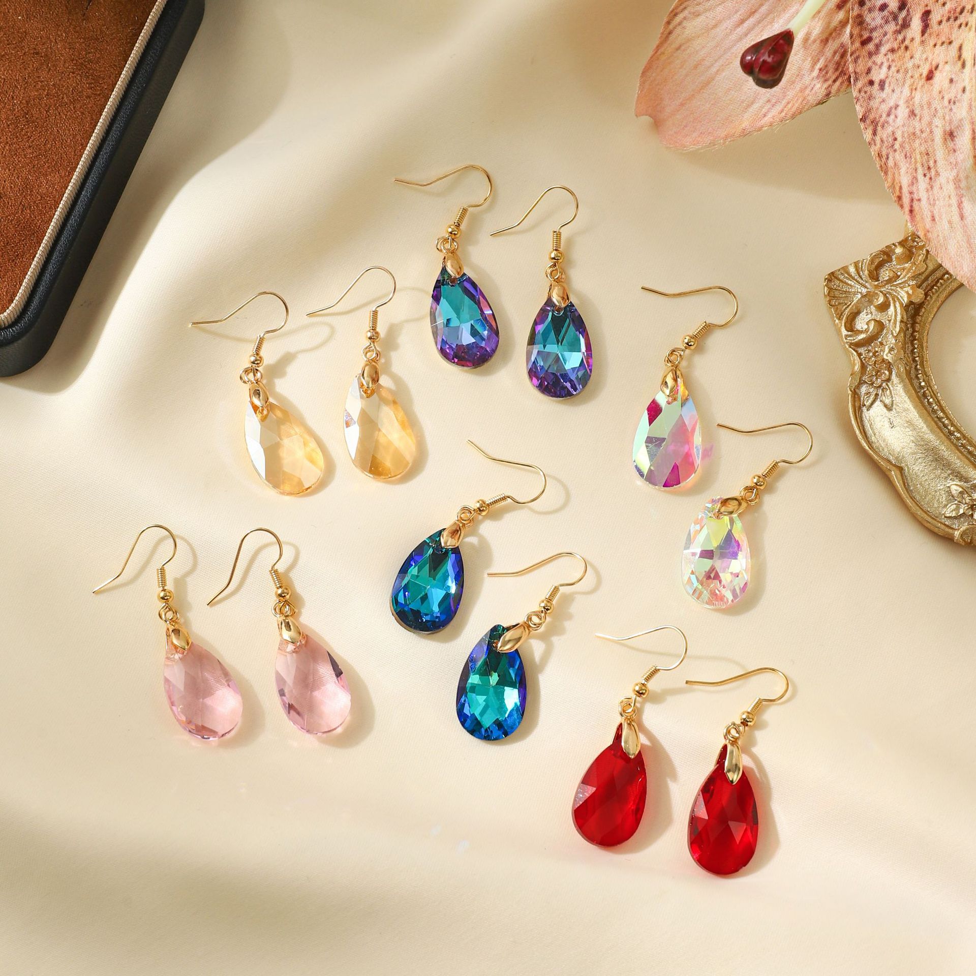 Fashionable Light-luxury Colorful Glass Drop Earrings